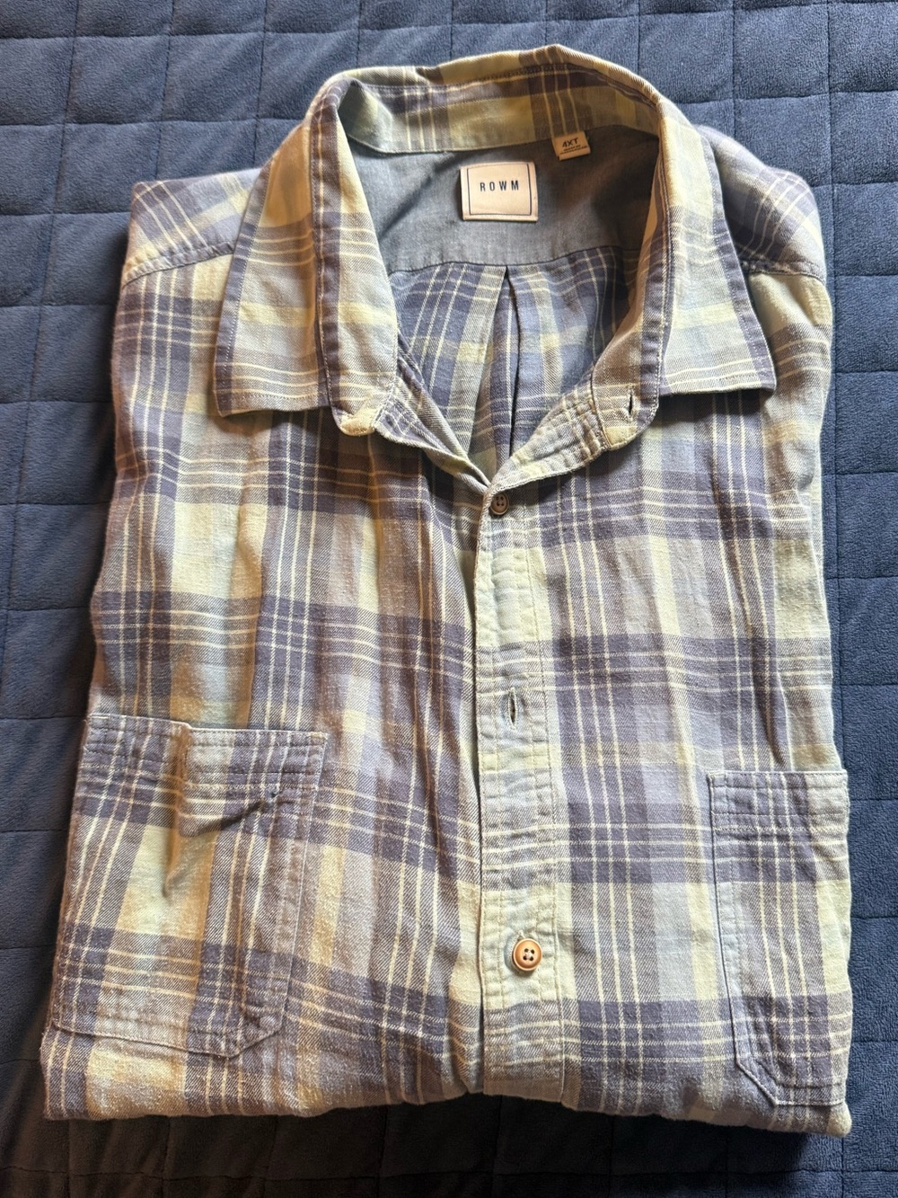 Men's Plaid Button-Up Shirt in Blue and Cream